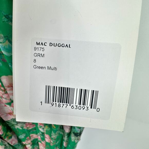 Mac Duggal Floral Print Ruffled Wrap Over a Line Gown Green Size 8 NWT - Picture 12 of 14